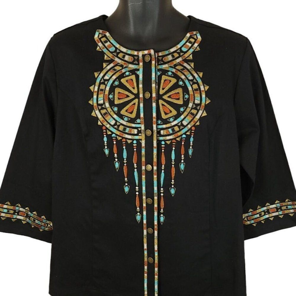 Bob Mackie Wearable Art Kaftan Jacket Top Vintage Y2K Dream Catcher Shirt Womens